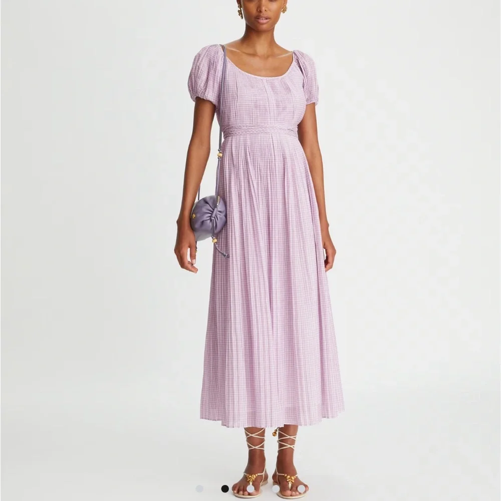 NWT! Tory Burch Purple Plaid Pleated Dress - Picture 1 of 6